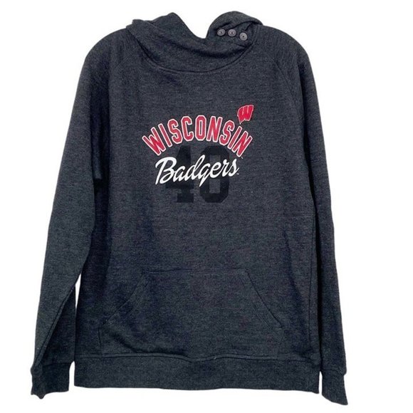 Ouray Tops - University of Wisconsin Badgers Gray Pullover Hoodie w Cowl Neckline Sz L